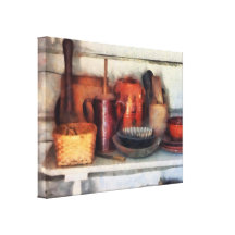 Bowls, Basket and Wooden Spoons Canvas Print