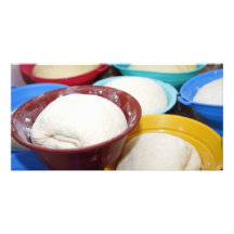 Bowls with bread dough photo cards