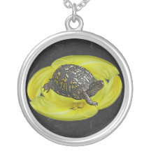 Box Turtle on Yellow Lily Fantasy Pendant