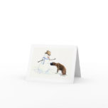 "Boxer Meets Snowman" Dog Art Notecard