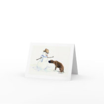 "Boxer Meets Snowman" Dog Art Notecard