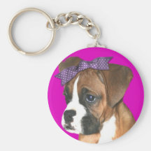 Boxer puppy in Pink Keychain