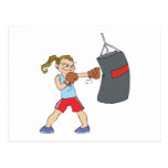 boxing girl punching bag post card