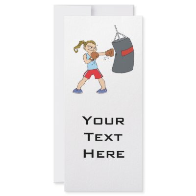 boxing girl punching bag rack card design by sports_shop