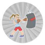 boxing girl punching bag round stickers
