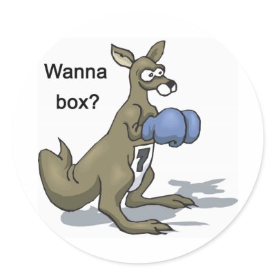 Boxing Kangaroo Round Stickers by sportydesigns