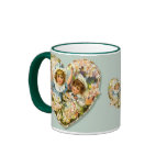 Boy and Girl Floral Heart Coffee Mugs