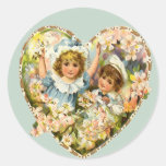 Boy and Girl Floral Heart Round Sticker