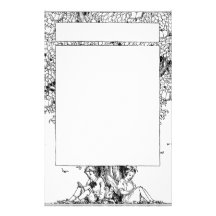 Boy and girl reading under tree custom stationery