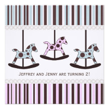 Boy and Girl Twin: Carousel Birthday Invitation