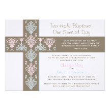 Boy and Girl Twin Christening  Invitation