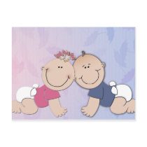 Boy and Girl Twin Theme Design Post Cards