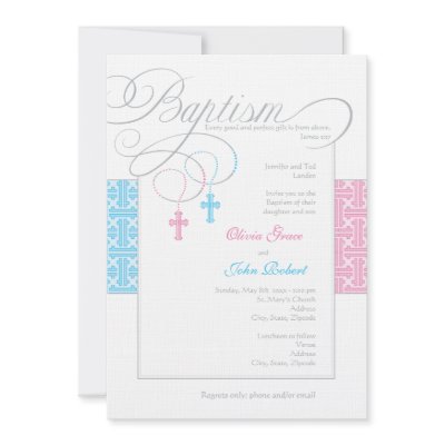 Boy and Girl Twins Baptism Invitation by OrangeOstrichDesigns