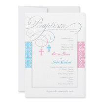 Boy and Girl Twins Baptism Invitation