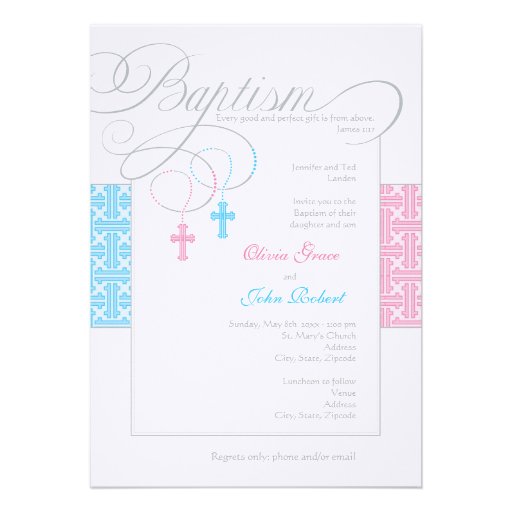 Boy and Girl Twins Baptism Invitation