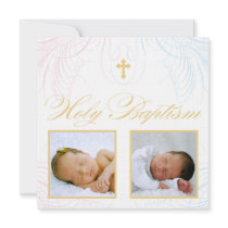 Boy and Girl Twins Photo Baptism Invitation