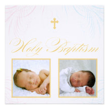 Boy and Girl Twins Photo Baptism Invitation
