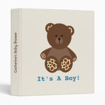 Boy Baby Shower Giraffe Print Stuffed Bear 3 Ring Binders
