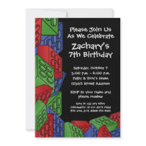 Boy Birthday Party - Building Blocks Personalized Announcement