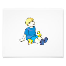 Boy blue shirt with yellow chicks photographic print