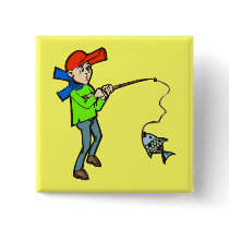 Boy Catching A Fish Button