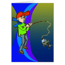 Boy Catching A Fish Greeting Cards