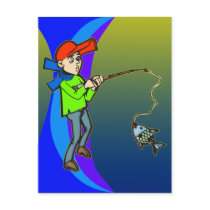 Boy Catching A Fish Postcard