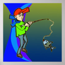 Boy Catching A Fish Print