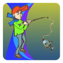 Boy Catching A Fish Sticker