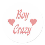 Boy Crazy Hearts Round Stickers