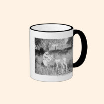 Boy feeding antelope mugs