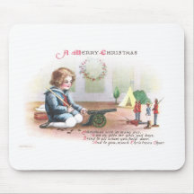 Boy Firing Cannon at Toy Soldiers at Christmas Mousepads