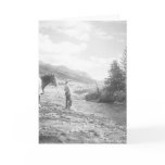 Boy fly fishing in a creek card