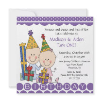 Boy & Girl Stick Figure Twins Birthday Invitation