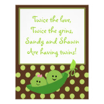 Boy Girl Twins Pea in a Pod Baby Shower Invitation