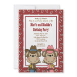 BOY & GIRL Western Cowboy Monkey 5x7 Birthday Custom Invitation