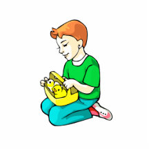 boy green shirt chickens in basket easter cut outs