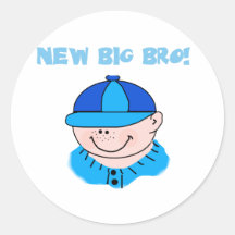 Boy in Baseball Cap New Big Bro Round Stickers