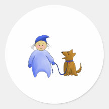 Boy in Blue with Dog Round Sticker