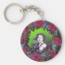 Boy in grape wreath, green grapes and purple keychain