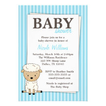 Boy Lamb Baby Shower Blue Stripe Invitations