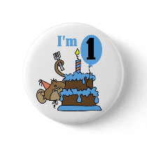 Boy Monkey I'm 1 Birthday Tshirts and Gifts Button