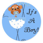 Boy Monkey in Carriage It's a  Boy Cards Sticker