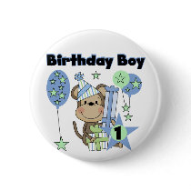 Boy Monkey With Gifts 1st Birthday Button