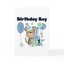Boy Monkey With Gifts 1st Birthday Greeting Card