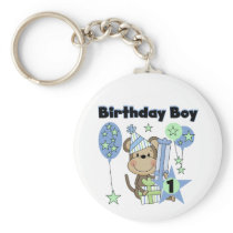 Boy Monkey With Gifts 1st Birthday Keychain