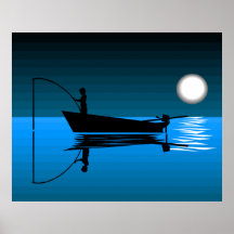 Boy Night Fishing On Lake Posters