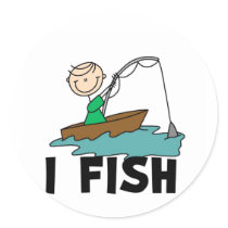 Boy on Boat I Fish Tshirts and Gifts Sticker