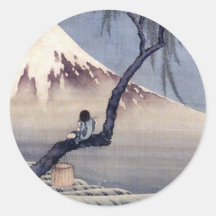 Boy on Mount Fuji, Hokusai Round Stickers