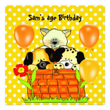 Boy or Girl Birthday Party Spot Cats Dogs friends Invitations